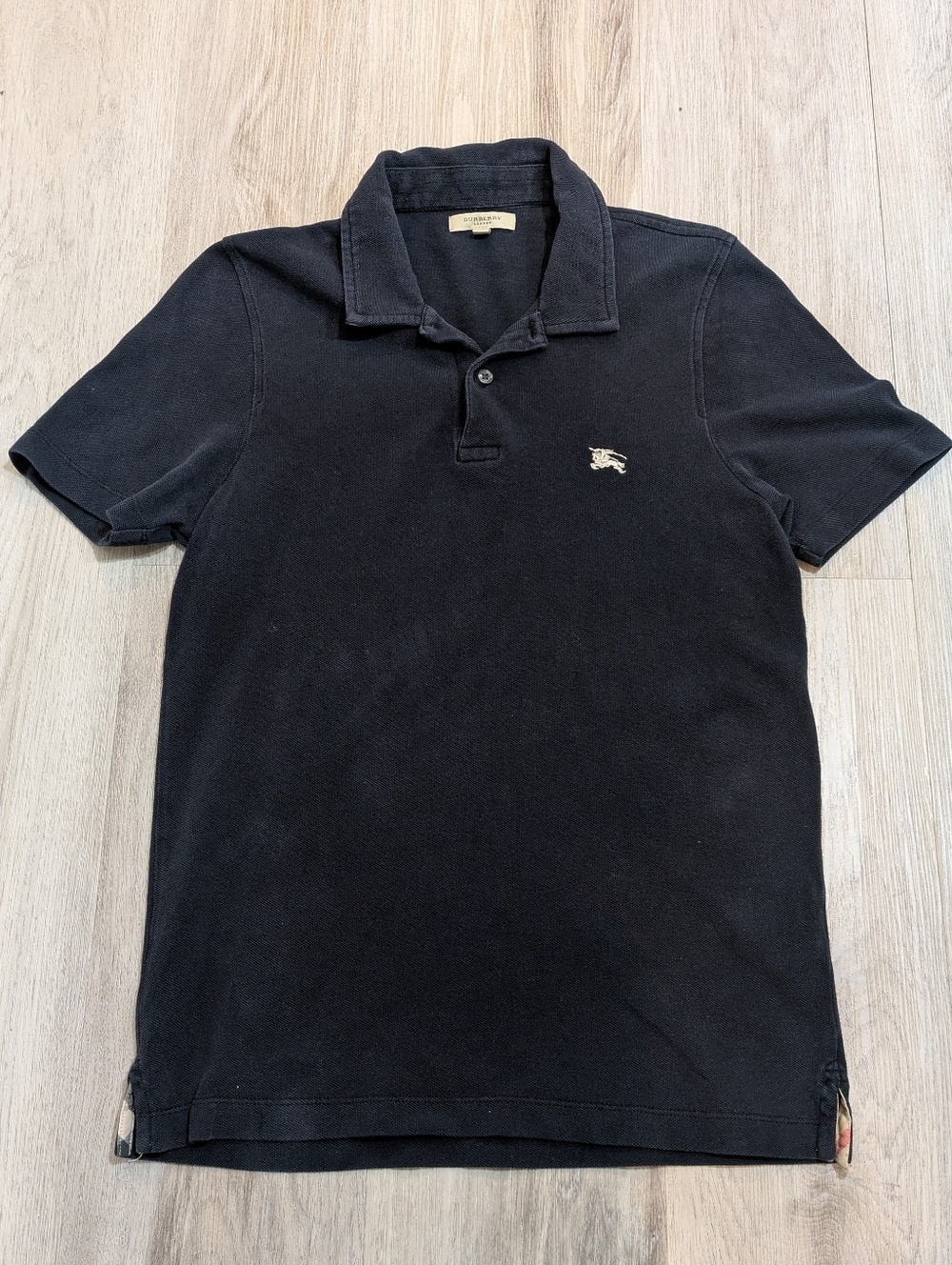 Burberry Black Men's Polo with Signature Equestrian Logo - Size Small